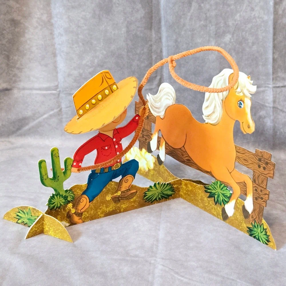 Freckles Cowboy Horse Centerpiece Hallmark‎ Cardboard 3D Vintage Party